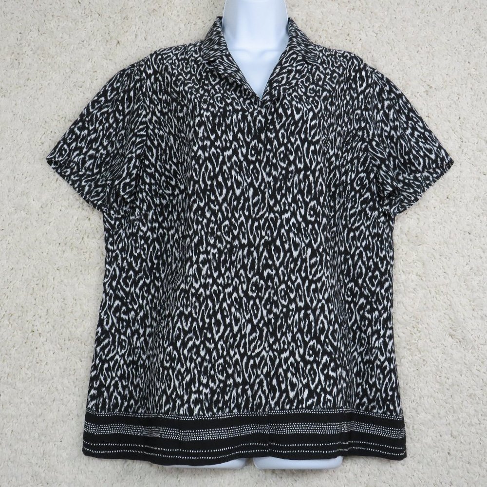 Liz Claiborne* Women's Short Sleeve Button Down‎ V-Neck Blouse Size~ 16